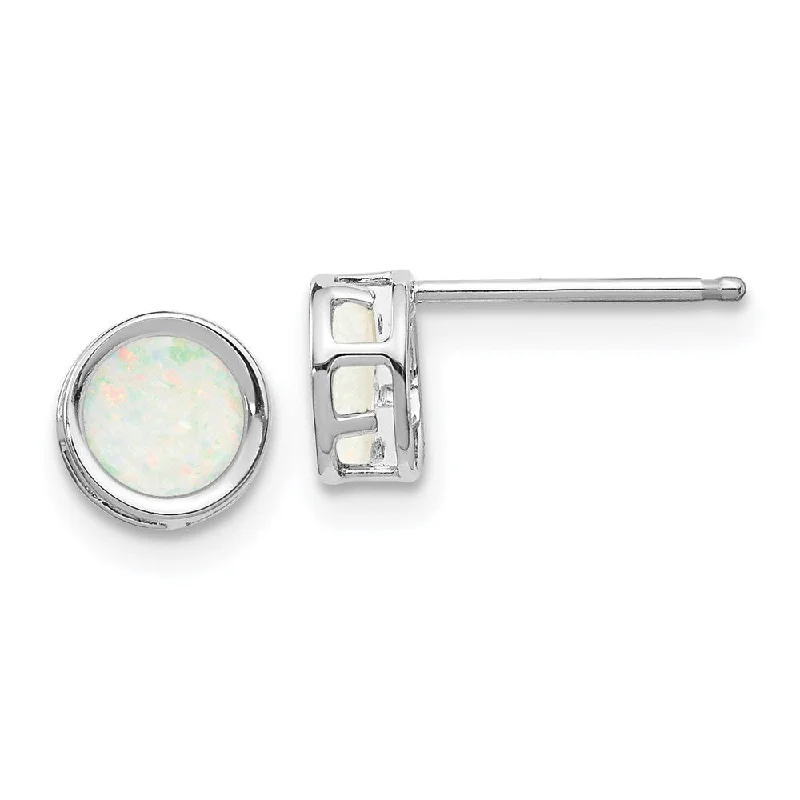 Punk Stud Earrings with Spikes -14k White Gold Bezel Gemstone Stud Earrings (L-5 mm, W-5 mm)