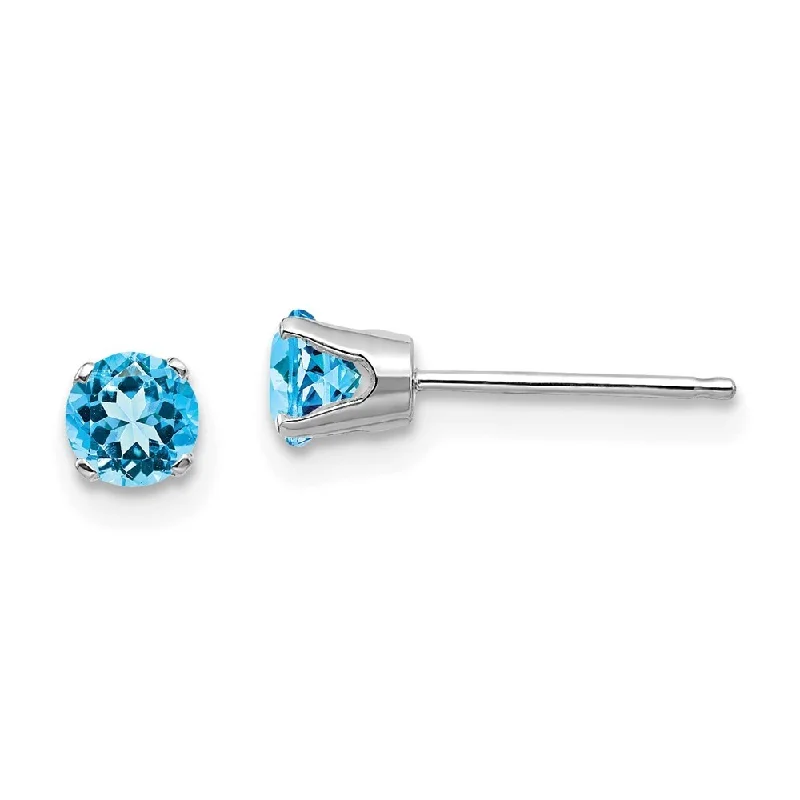 Lightweight Stud Earrings for All Day -14k White Gold Blue Gemstone Stud Earrings (L-4 mm, W-4 mm)