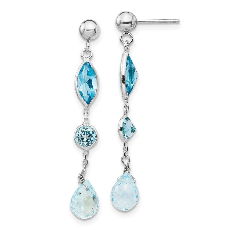 Stud Earrings for Mother's Day -14k White Gold Blue Topaz Stud Earrings (L-41 mm, W-5 mm)