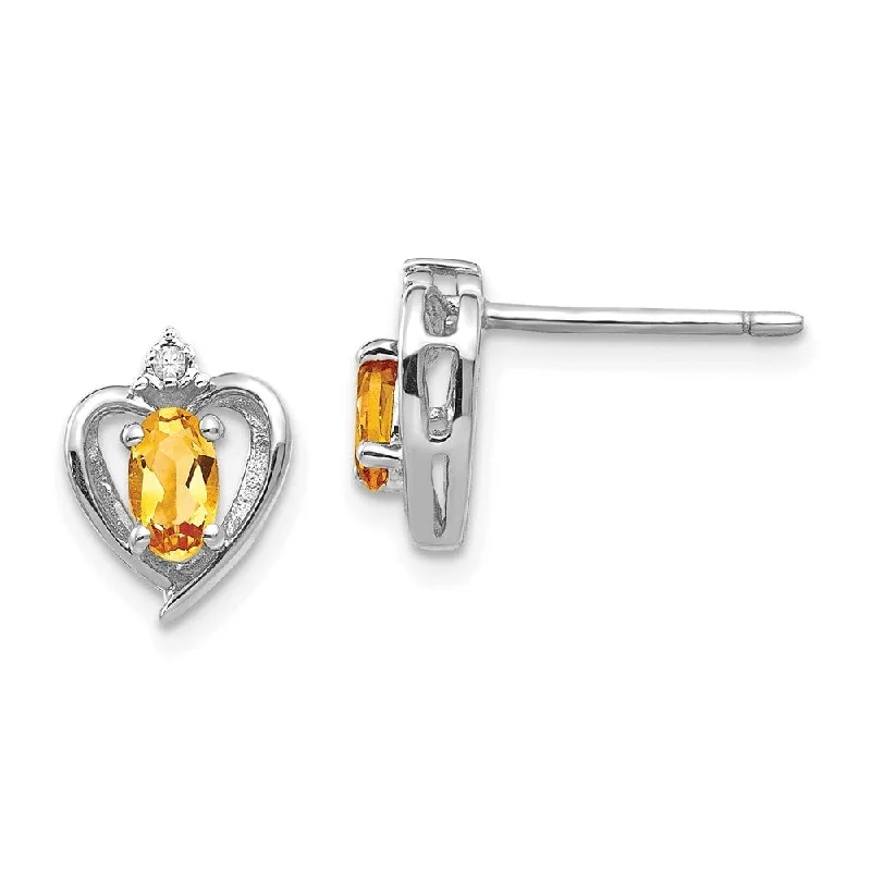 Triple Stud Earrings for Layered -14k White Gold Citrine Diamond Stud Earrings (L-17 mm, W-10 mm)