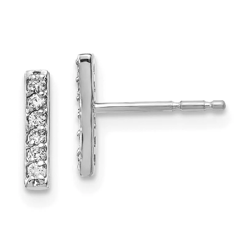 Stud Earrings for Graduation Day -14k White Gold Diamond Bar Stud Earrings (L-9.5 mm, W-2 mm)