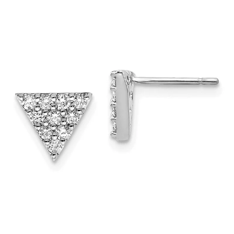 Stud Earrings for School Uniform -14k White Gold Diamond Triangle Stud Earrings (L-8 mm, W-8 mm)