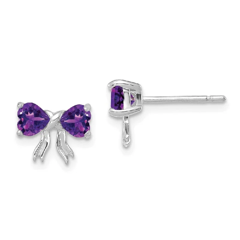 Screw Back Stud Earrings for Security -14k White Gold Gemstone Bow Stud Earrings (L-7.5 mm, W-9 mm)