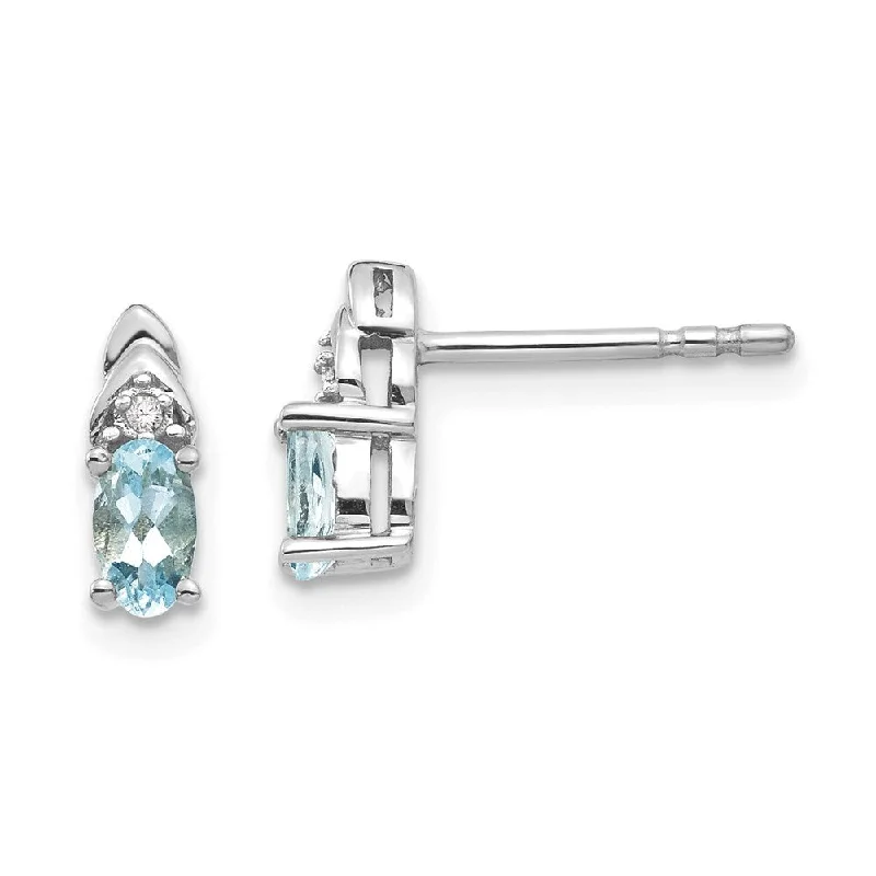 Small Stud Earrings for Delicate -14k White Gold Gemstone Diamond Stud Earrings (L-9 mm, W-4 mm)