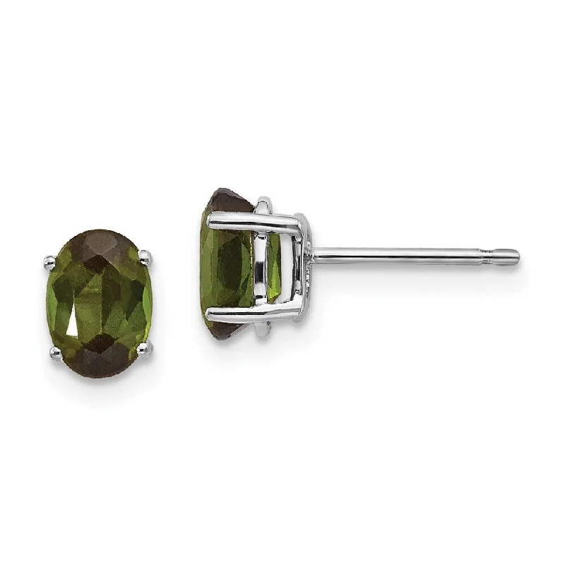 Punk Stud Earrings with Spikes -14k White Gold Green Tourmaline Stud Earrings (L-7 mm, W-5 mm)