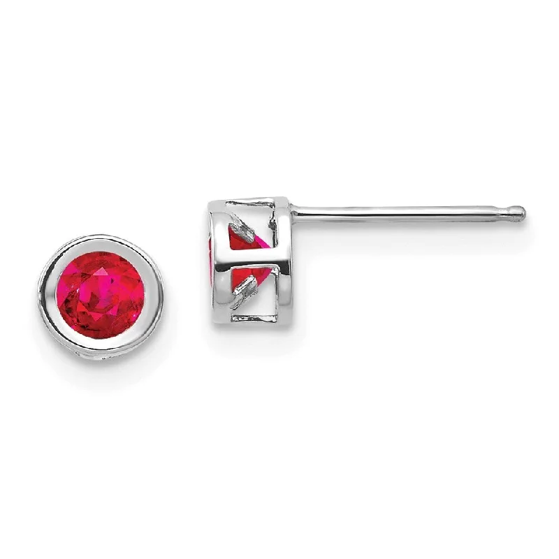 Tarnish Resistant Stud Earrings for Longevity -14k White Gold July Ruby Stud Earrings (L-4 mm, W-4 mm)