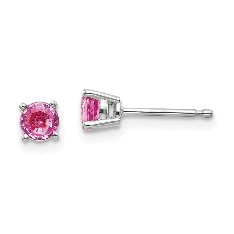 Gold Stud Earrings for Women -14k White Gold Pink Gemstone Stud Earrings (L-4 mm, W-4 mm)