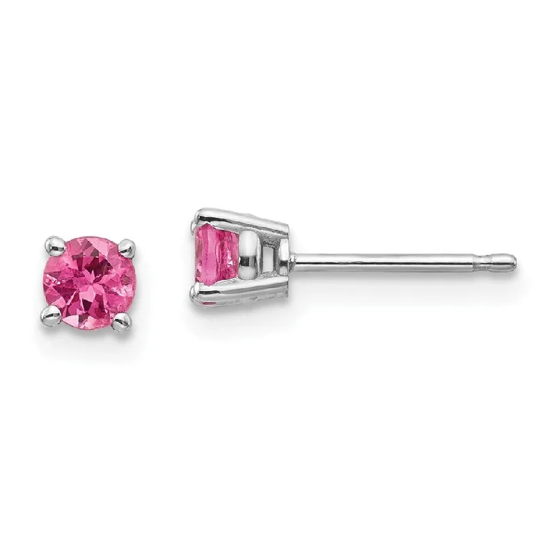 Stud Earrings with Pearls and Diamonds -14k White Gold Pink Spinel Stud Earrings (L-4 mm, W-4 mm)