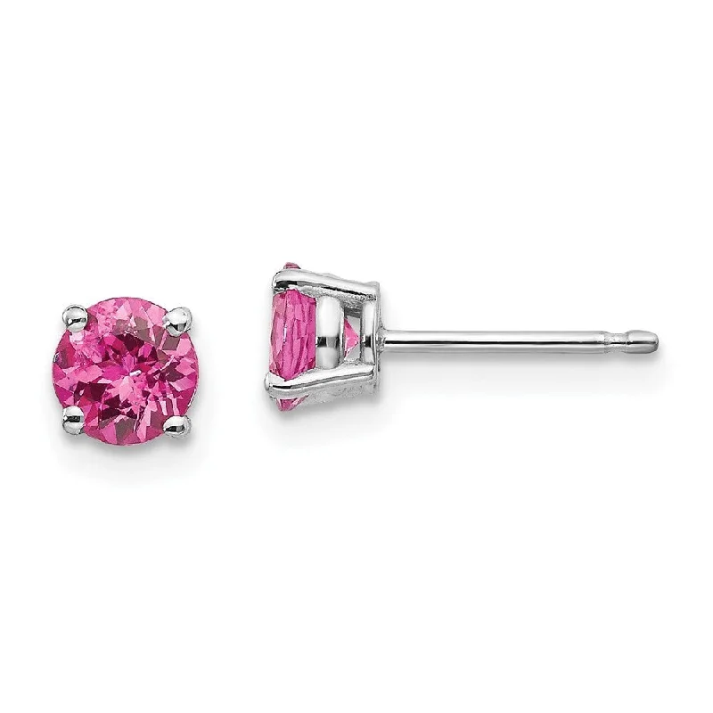 Stud Earrings for Office Wear -14k White Gold Pink Spinel Stud Earrings (L-5 mm, W-5 mm)