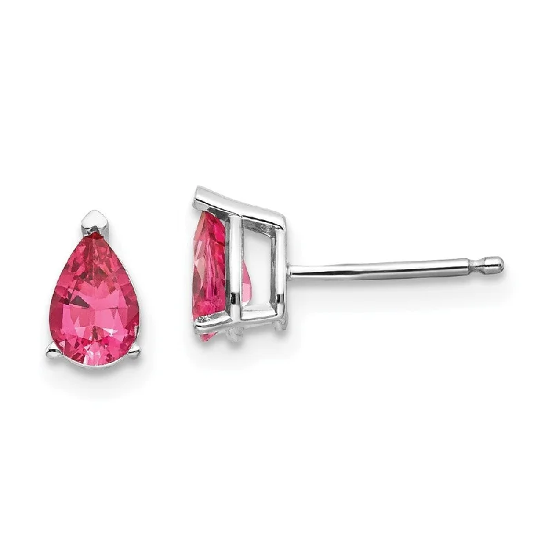 Stud Earrings with Wave Designs -14k White Gold Pink Spinel Stud Earrings (L-7 mm, W-4 mm)