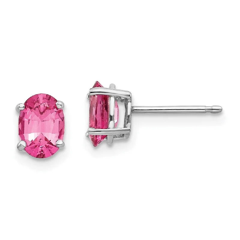 Stud Earrings with Filigree -14k White Gold Pink Spinel Stud Earrings (L-7 mm, W-5 mm)