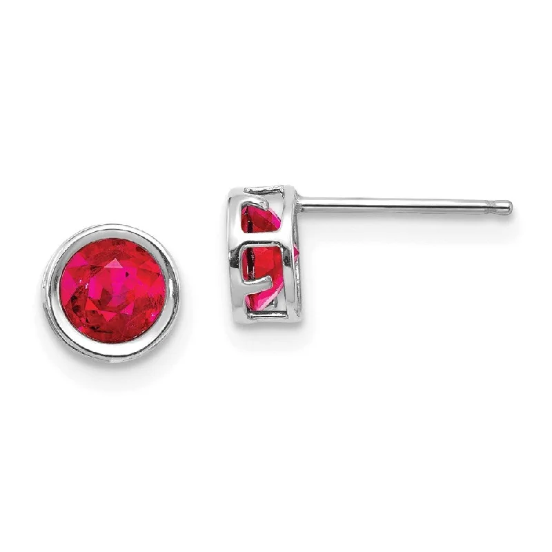 Large Stud Earrings for Statement -14k White Gold Round Cut Ruby Stud Earrings (L-5 mm, W-5 mm)