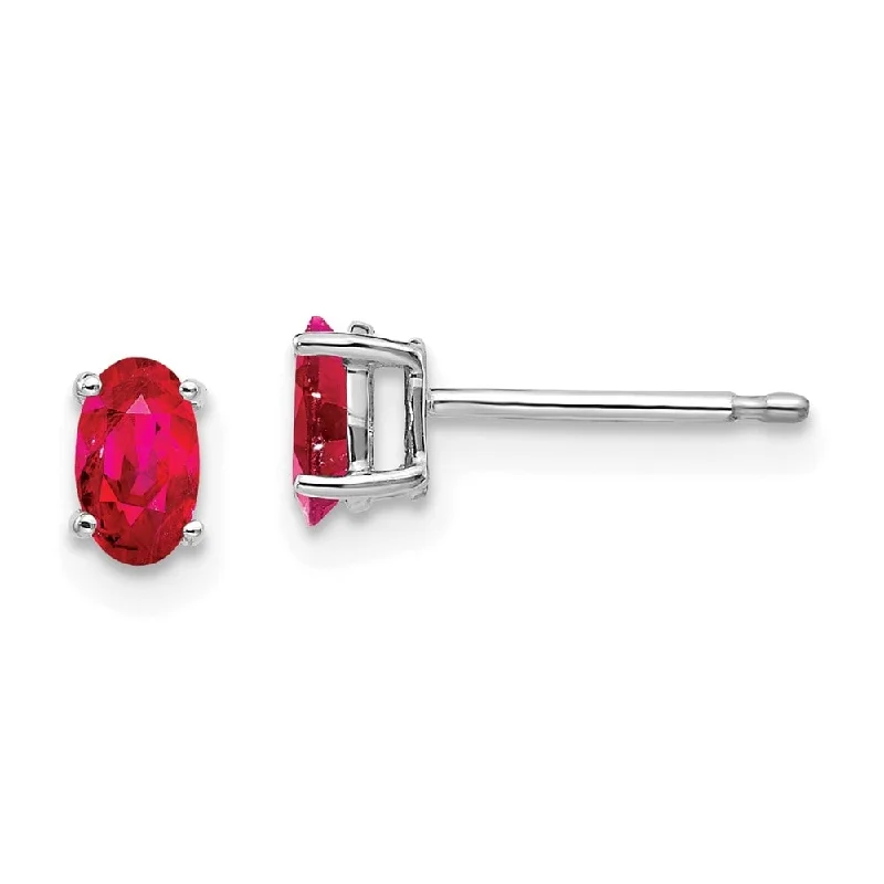 Stud Earrings with Vine Designs -14k White Gold Ruby Stud Earrings (L-5 mm, W-3 mm)