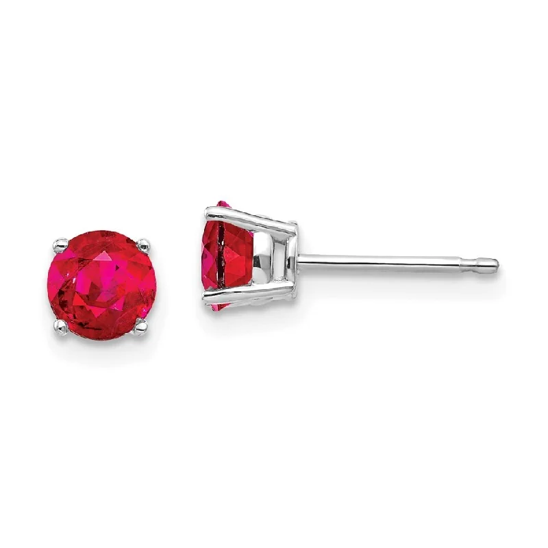 Gemstone Stud Earrings for Color -14k White Gold Ruby Stud Earrings (L-5 mm, W-5 mm)