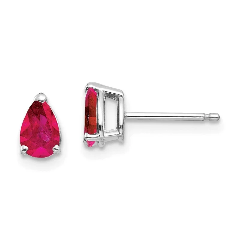 Waterproof Stud Earrings for Outdoor -14k White Gold Ruby Stud Earrings (L-7 mm, W-4 mm)