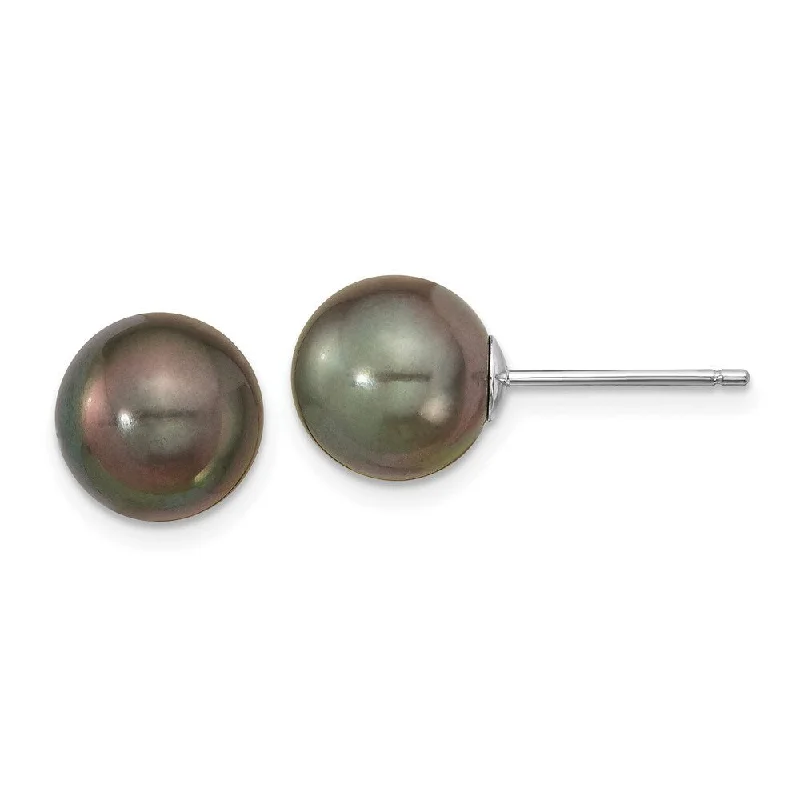 Stud Earrings with Crystals -14k White Gold Saltwater Cultured Tahitian Pearl Stud Earrings (L-9 mm, W-10 mm)