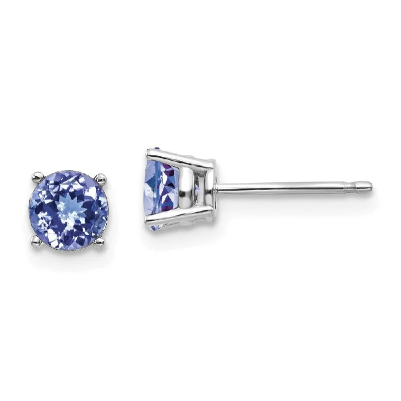 Stud Earrings for Valentine's Day -14k White Gold Tanzanite Stud Earrings (L-5 mm, W-5 mm)