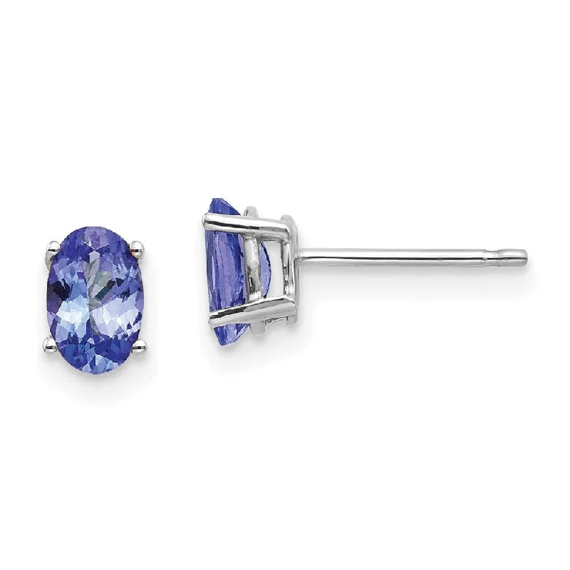 Stud Earrings for Christmas Party -14k White Gold Tanzanite Stud Earrings (L-6 mm, W-4 mm)