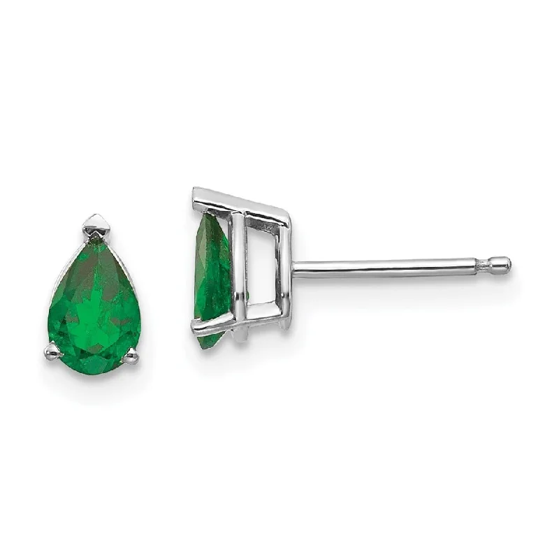 Stud Earrings for Engagement Party -14k White Gold Tsavorite Stud Earrings (L-7 mm, W-4 mm)