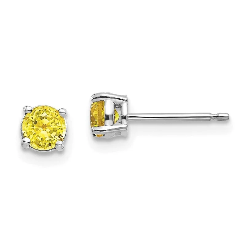 Magnetic Closure Stud Earrings for Easy -14k White Gold Yellow Sapphire Stud Earrings (L-4 mm, W-4 mm)