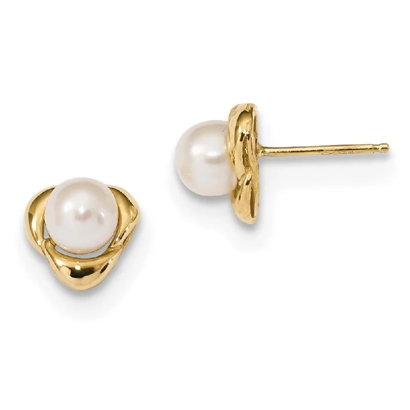 Adjustable Stud Earrings for Custom Fit -14k Yellow Gold 5-6mm White Near Freshwater Cultured Pearl Stud Earrings (L-8 mm, W-8 mm)