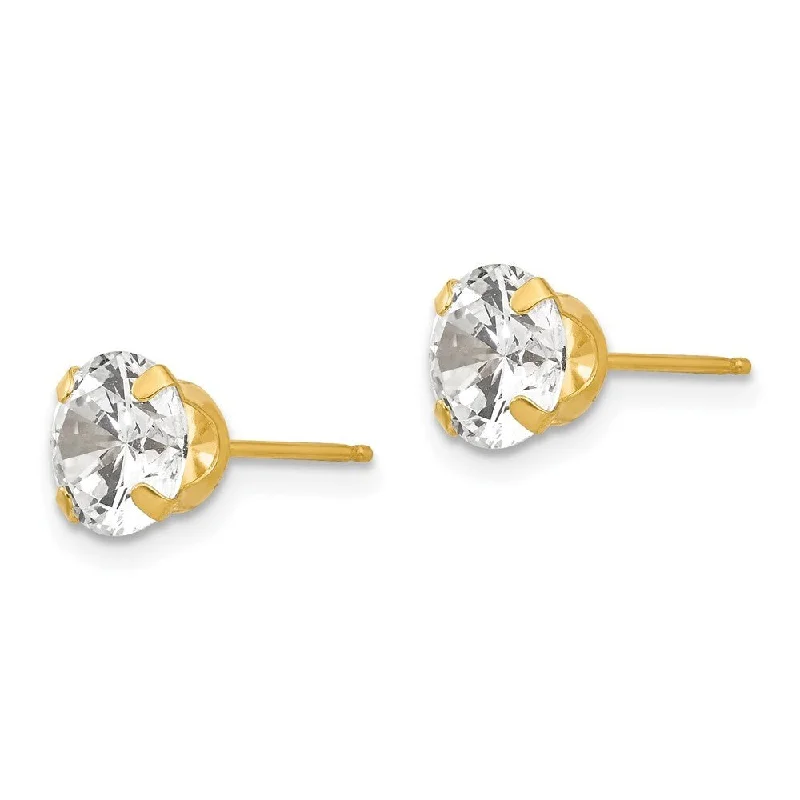 Silver Stud Earrings for Men -14k Yellow Gold 6.5mm Cubic Zirconia Stud Earrings (L-6.5 mm, W-6.5 mm)