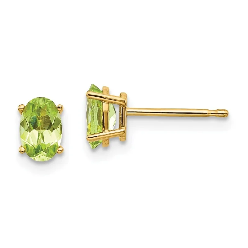 Geometric Stud Earrings for Trend -14k Yellow Gold 6x4 Oval August Peridot Stud Earrings (L-6 mm, W-4 mm)