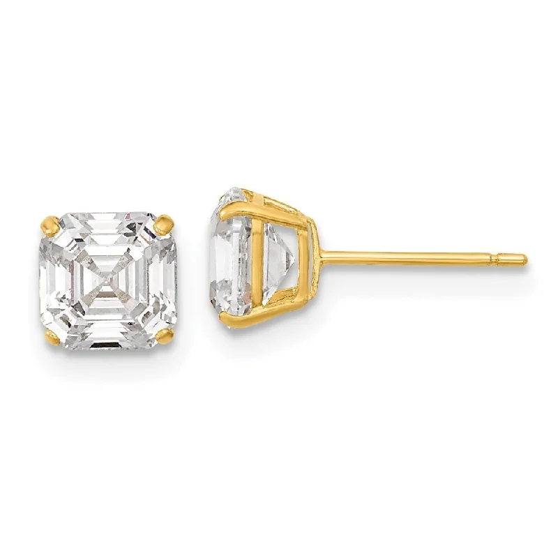 Clip On Stud Earrings for Non Pierced -14k Yellow Gold 6x6 Asscher Cut CZ Studs Stud Earrings (L-6 mm, W-6 mm)