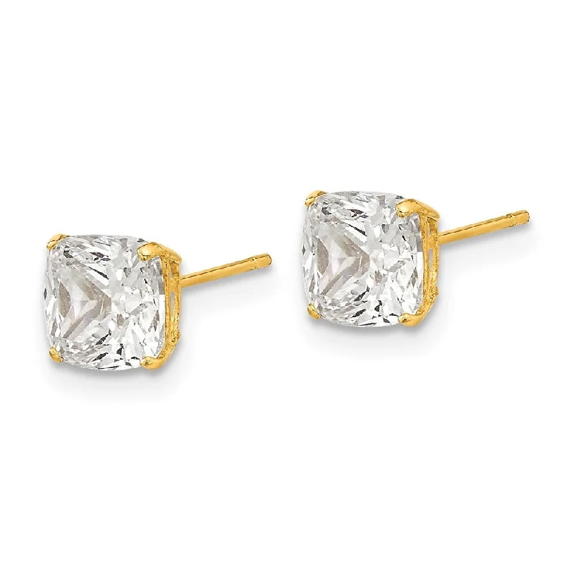 Stud Earrings for Prom Night -14k Yellow Gold 6x6 Cushion Cut CZ Stud Earrings (L-6 mm, W-6 mm)