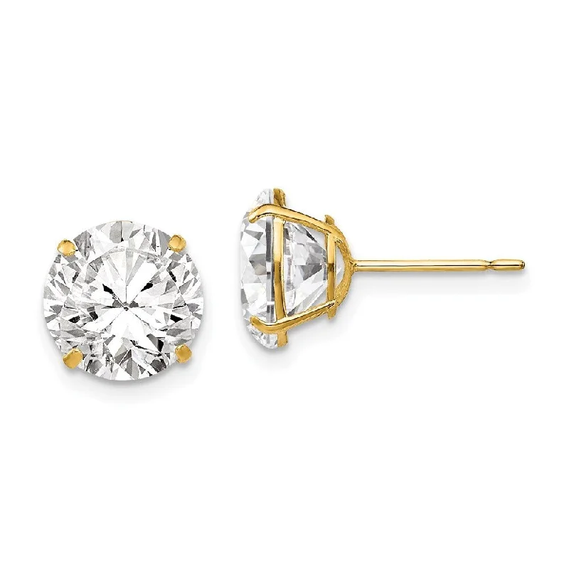 Stud Earrings for Festival Style -14k Yellow Gold 9mm Round CZ Stud Earrings (L-10 mm, W-10 mm)