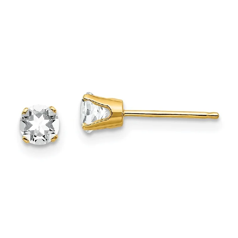 Triple Stud Earrings for Layered -14k Yellow Gold April White Gemstone Stud Earrings (L-4 mm, W-4 mm)