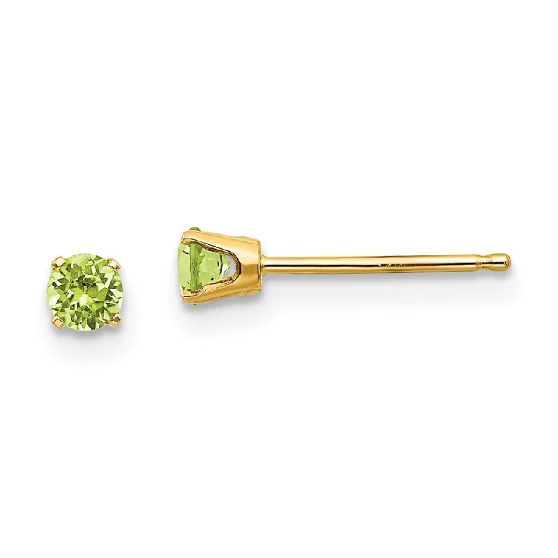 Retro Stud Earrings for Nostalgia -14k Yellow Gold August Peridot Stud Earrings (L-3 mm, W-3 mm)