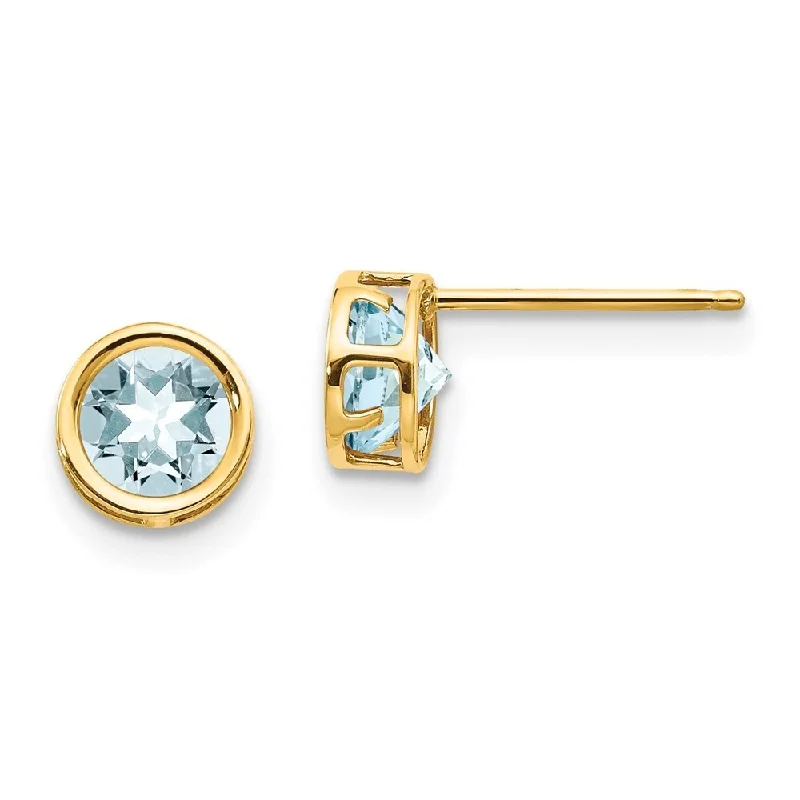 Leverback Stud Earrings for Comfort -14k Yellow Gold Bezel Gemstone Stud Earrings (L-5 mm, W-5 mm)