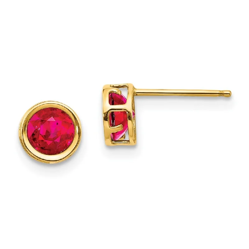 Retro Stud Earrings for Nostalgia -14k Yellow Gold Bezel Ruby Stud Earrings (L-5 mm, W-5 mm)