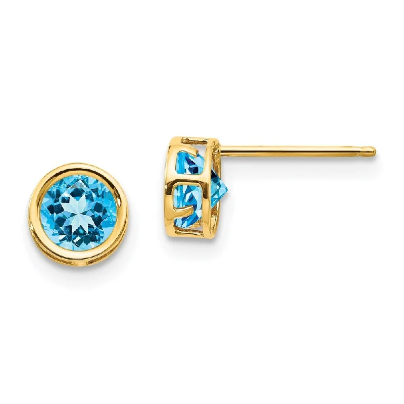 Stud Earrings with Knot Designs -14k Yellow Gold Blue Gemstone Bezel Set Stud Earrings (L-5 mm, W-5 mm)