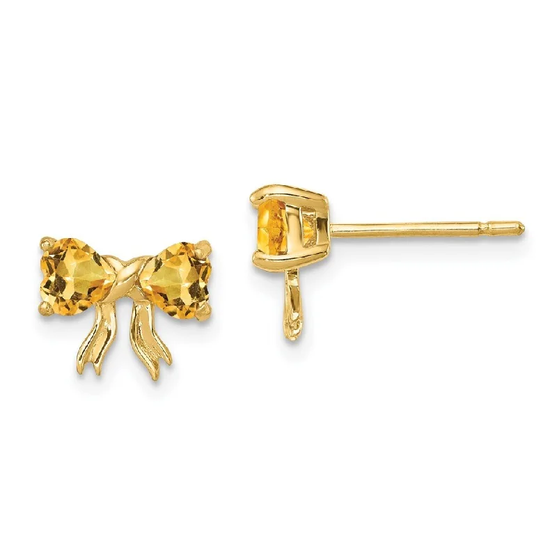 Stud Earrings for Wellness Routine -14k Yellow Gold Citrine Bow Stud Earrings (L-7.5 mm, W-9 mm)