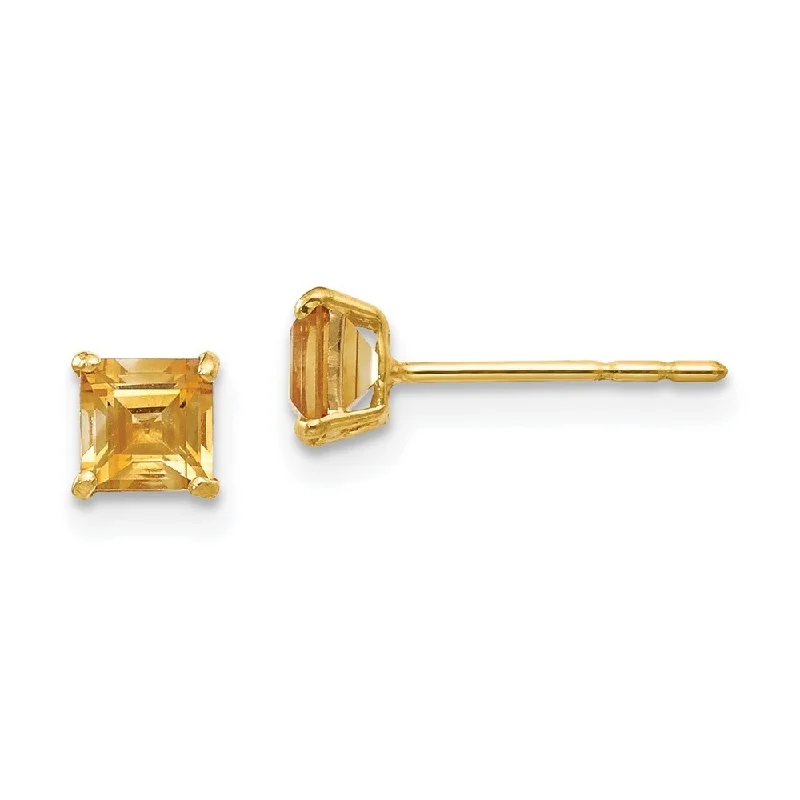 Stud Earrings for Evening Gown -14k Yellow Gold Citrine Square Stud Earrings (L-4 mm, W-4 mm)