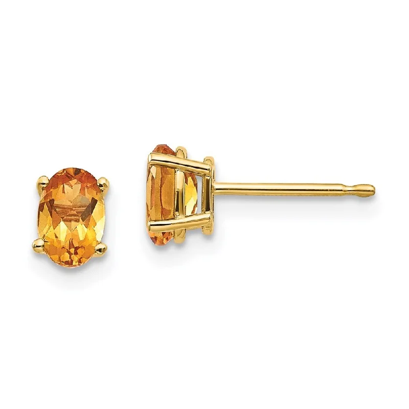 Lead Free Stud Earrings for Health -14k Yellow Gold Citrine Stud Earrings - November (L-6 mm, W-4 mm)