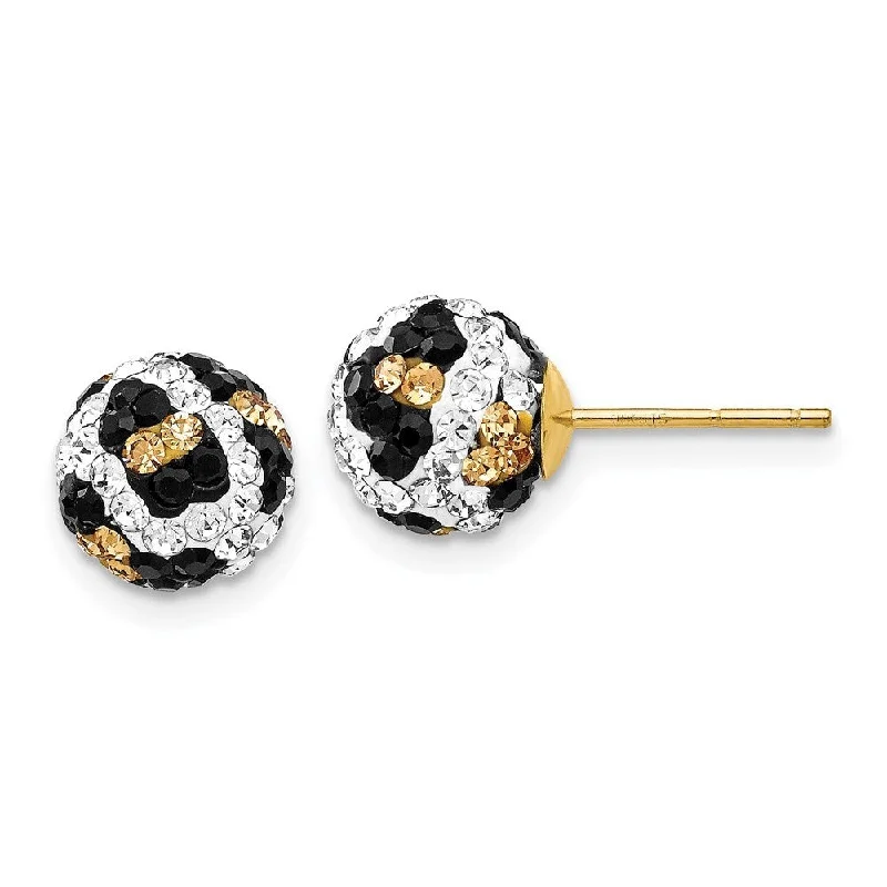 Stud Earrings for Casual Outfit -14k Yellow Gold Crystal Leopard White Black Yellow Stud Earrings (L-8 mm, W-8 mm)