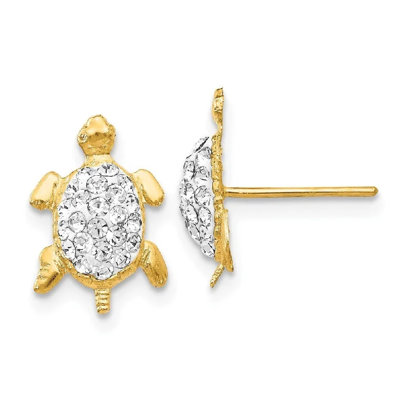 Push Back Stud Earrings for Convenience -14k Yellow Gold Crystal White Turtle Stud Earrings (L-12 mm, W-9 mm)