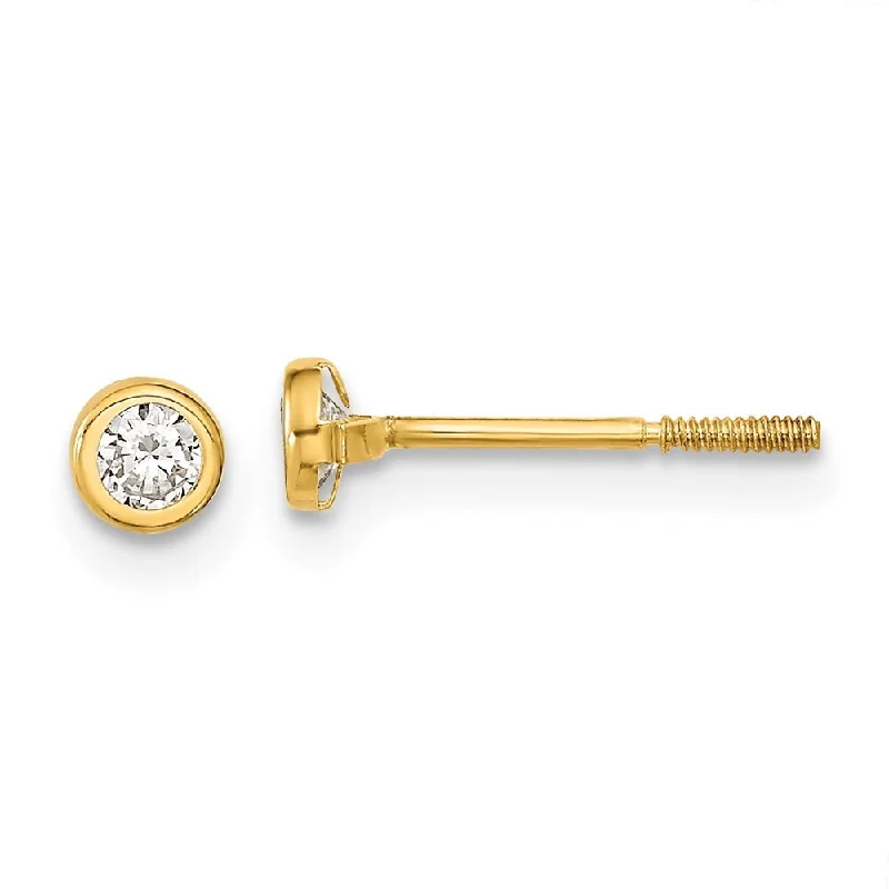 Stud Earrings with Matte Finish -14k Yellow Gold Cubic Zirconia Bezel Stud Earrings (L-3.8 mm, W-3.8 mm)