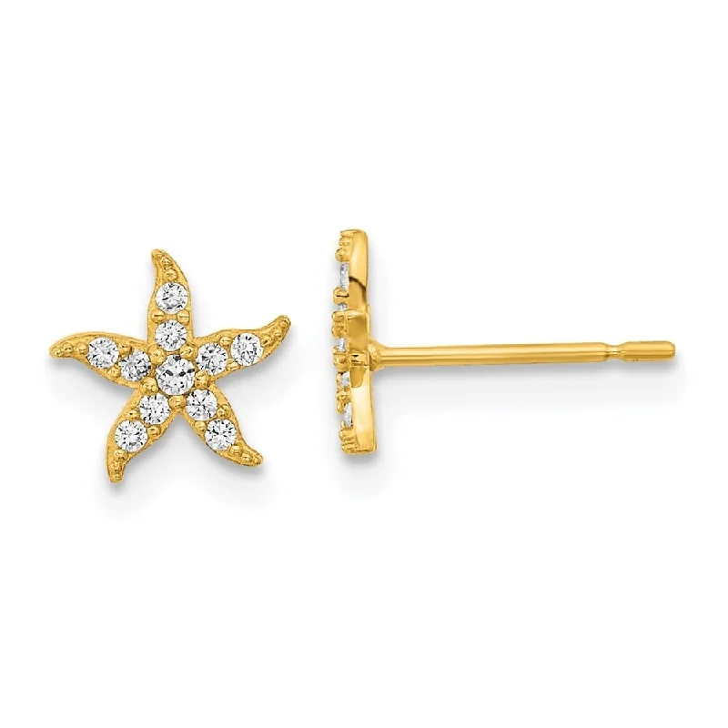 Stud Earrings for Shopping Trip -14k Yellow Gold Cubic Zirconia Starfish Stud Earrings (L-7.18 mm, W-7.16 mm)