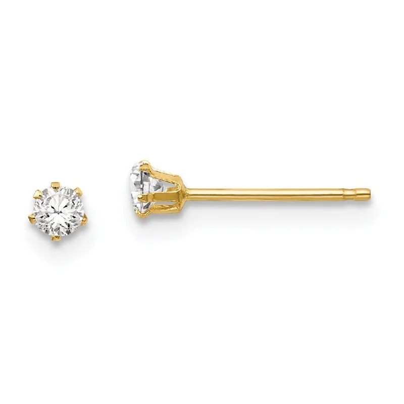 Large Stud Earrings for Statement -14k Yellow Gold Cubic Zirconia Stud Earrings (L-2.5 mm, W-2.5 mm)