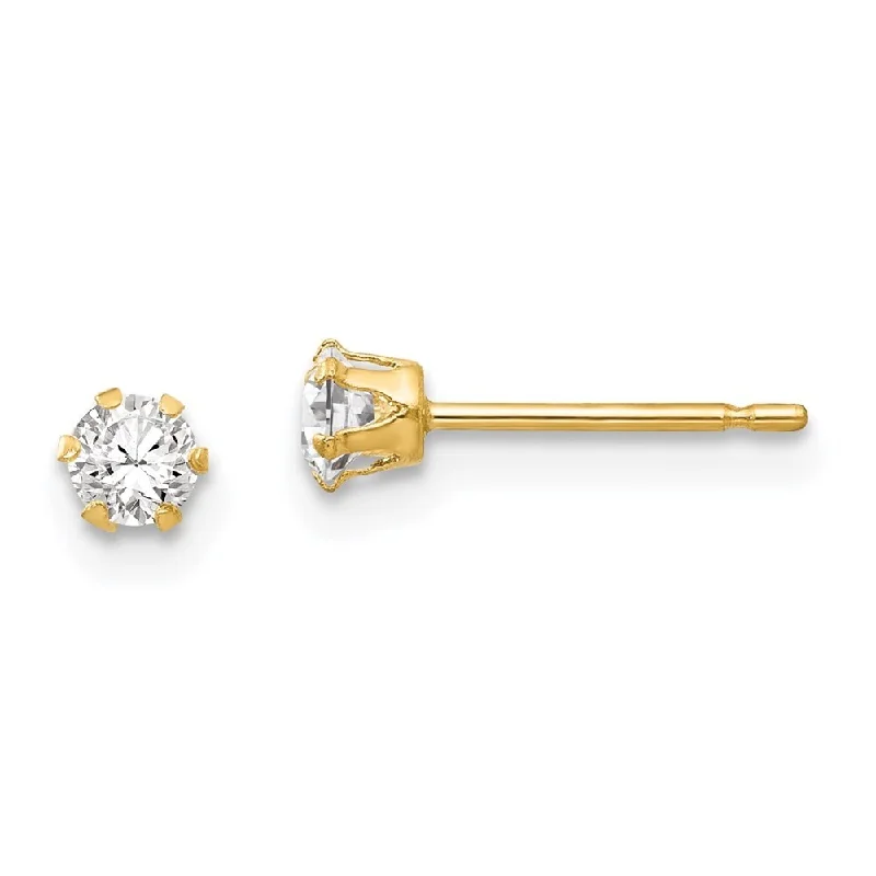 Stud Earrings for Yoga Session -14k Yellow Gold Cubic Zirconia Stud Earrings (L-3 mm, W-3 mm)