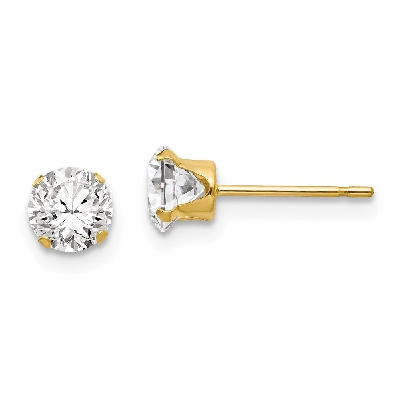 Large Stud Earrings for Statement -14k Yellow Gold Cubic Zirconia Stud Earrings (L-5.25 mm, W-5.25 mm)