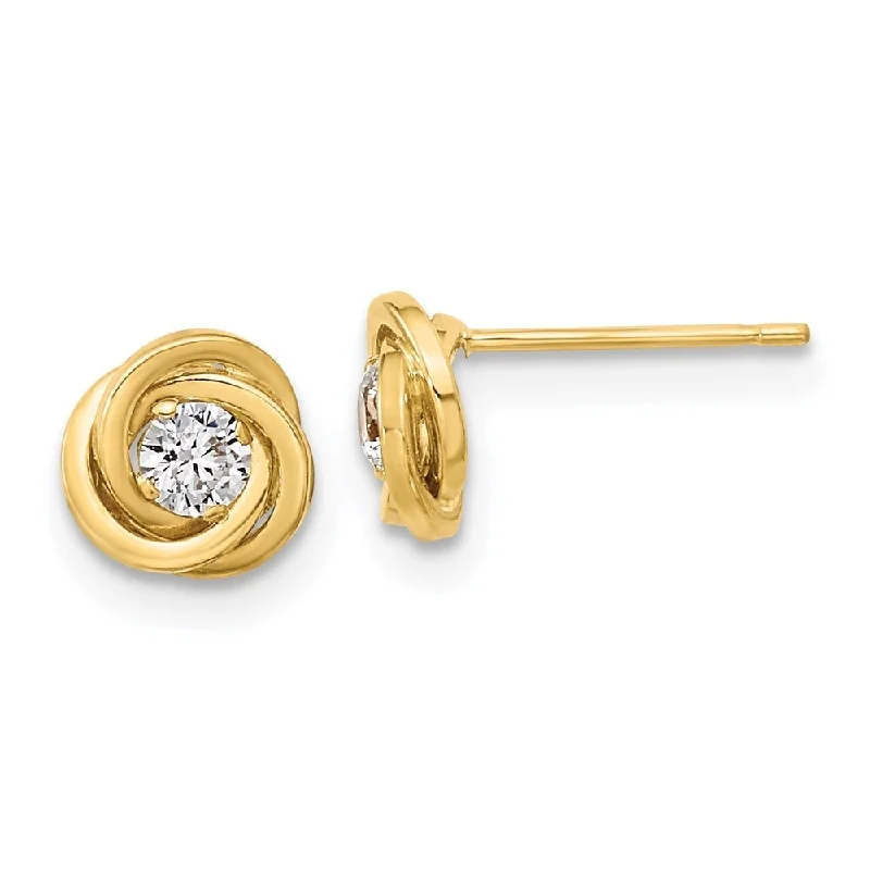 Stud Earrings for Concert Look -14k Yellow Gold CZ Love Knot Stud Earrings (L-6.5 mm, W-6.5 mm)