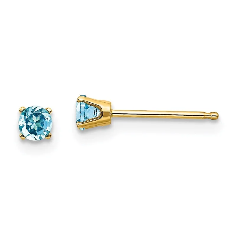 Stud Earrings for Fitness Activities -14k Yellow Gold December Blue Gemstone Stud Earrings (L-3 mm, W-3 mm)