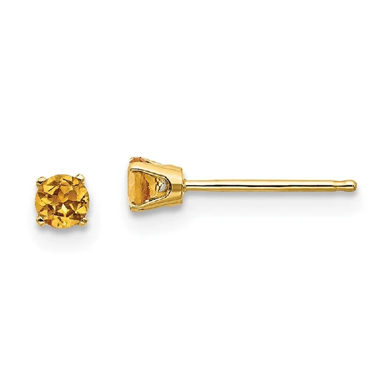 Stud Earrings with Vine Designs -14k Yellow Gold November Citrine Stud Earrings (L-3 mm, W-3 mm)