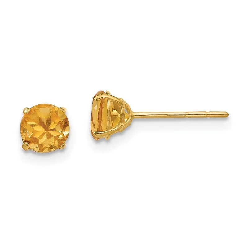 Crystal Stud Earrings for Sparkle -14k Yellow Gold Round Citrine Stud Earrings (L-5 mm, W-5 mm)