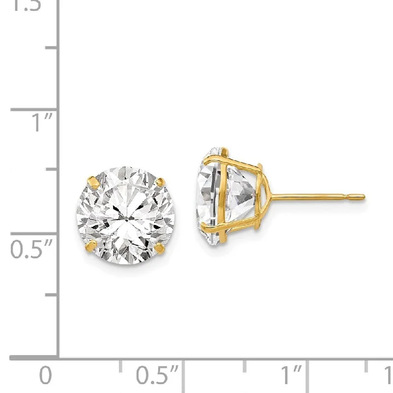 Stud Earrings for Work Attire -14k Yellow Gold Round CZ Stud Earrings (L-11 mm, W-11 mm)